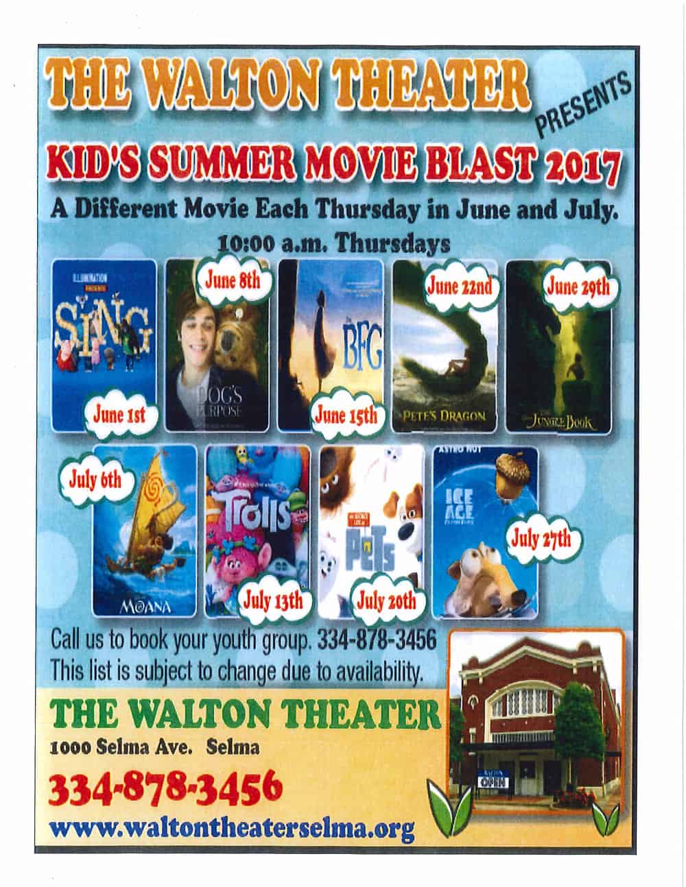Walton Theater Kids Summer Movie Blast 2017